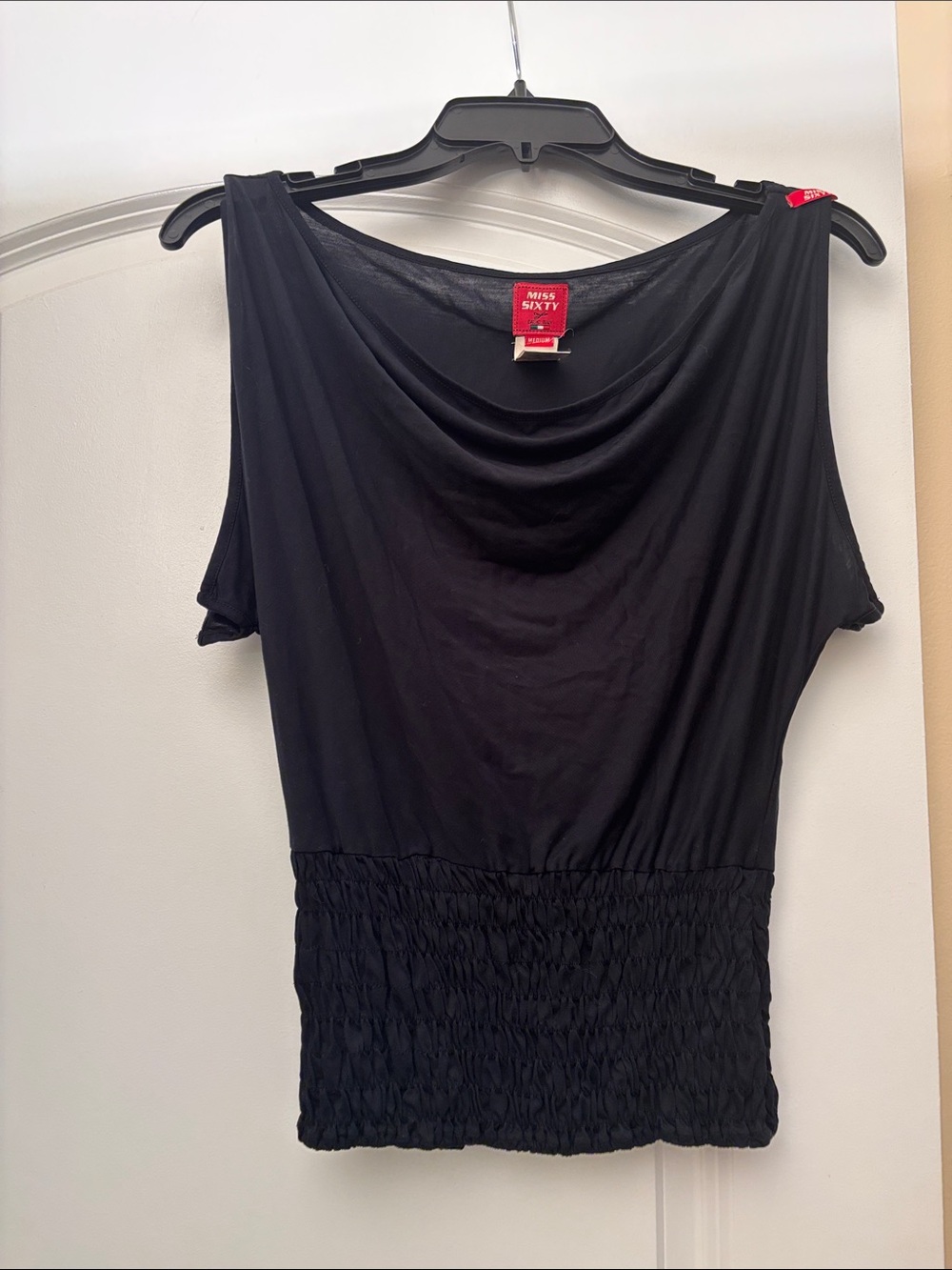 Miss Sixty Black Draped Tank with Shirred Waist -size M
